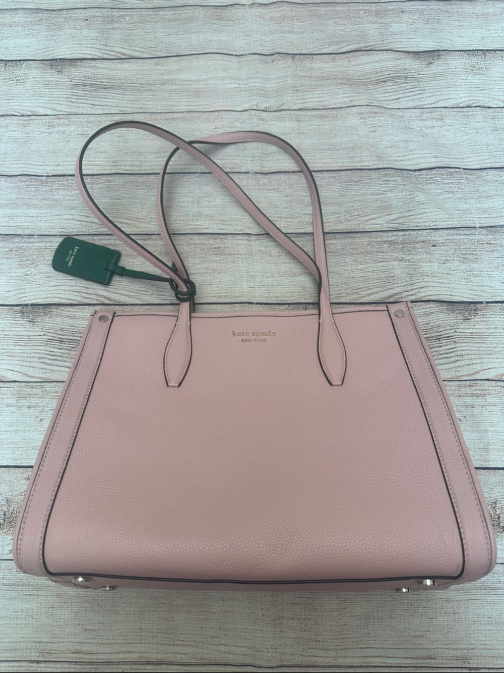 Kate Spade Pink Pebbled Leather Large Tote with green tag